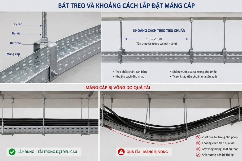 Kinh Nghiệm Chọn Thang Máng Cáp Đúng Chuẩn – Tránh Sai Lầm Tốn Kém 6 Lắp đặt bát treo thang máng cáp đúng khoảng cách theo tiêu chuẩn SWL